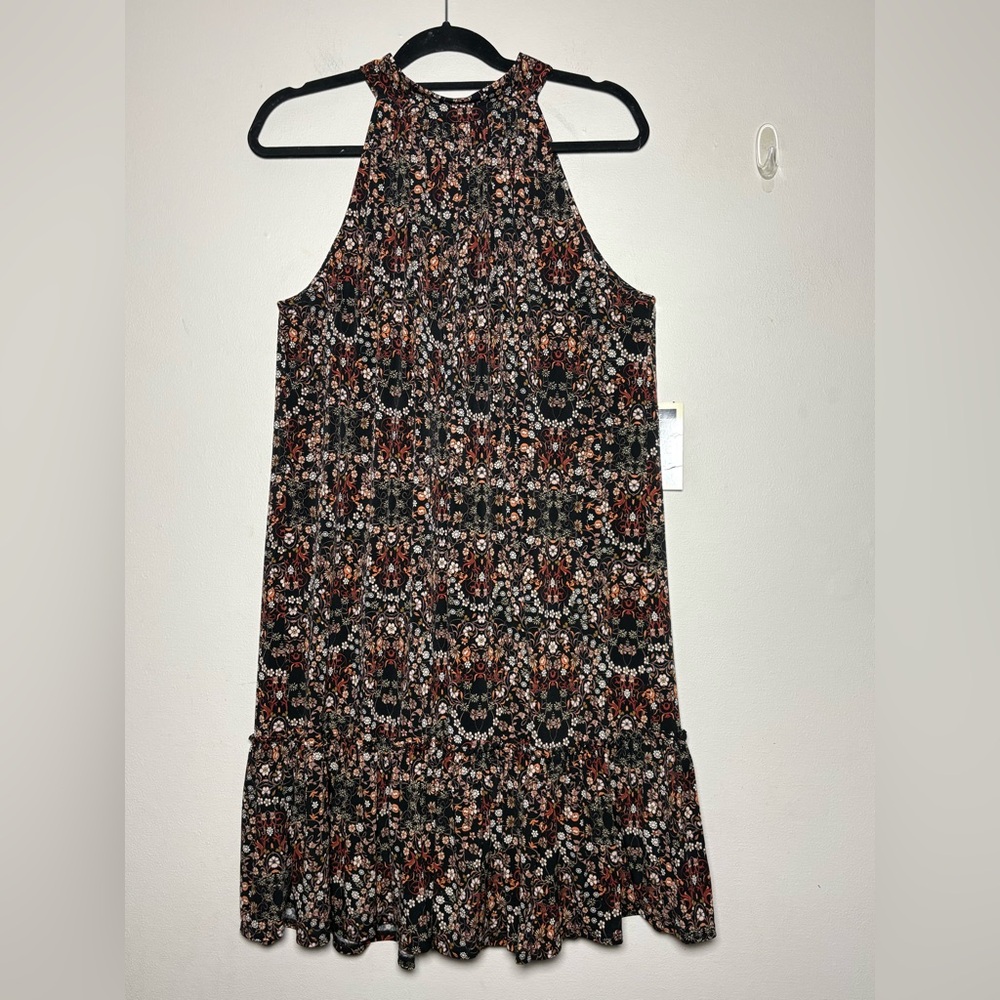 Julian Taylor Black and Rust Floral Halter Dress Size 2X
